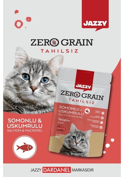 Dardanel Jazzy Zero Grain Uskumru ve Somonlu Kedi Maması Poşet 8 x 80 G