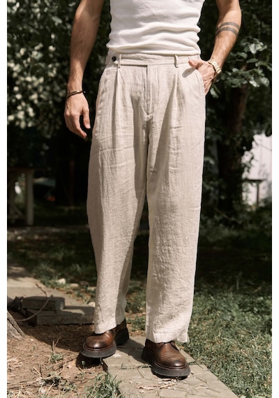 Mai Collection Mai Studios Co. Carlo Naturel Keten Erkek Pantolon Natürel