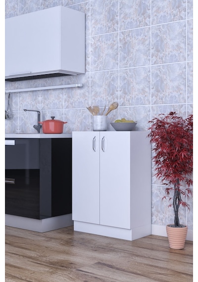 Masal Çok Amaçlı Dolap 2 Raflı Kapaklı Mutfak Balkon Beyaz