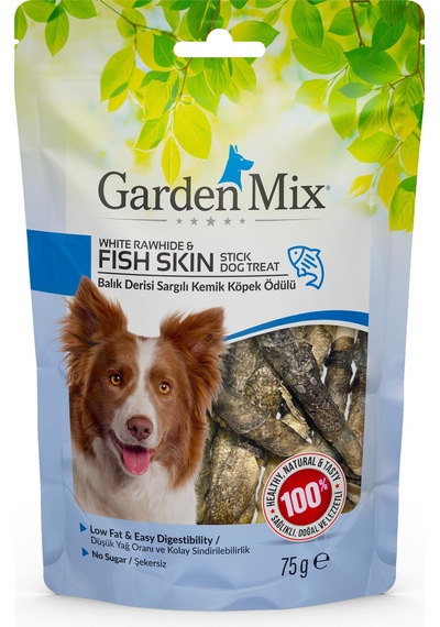 Garden Mix Balık Derisi Sargılı Kemik Köpek Ödülü 75 Gr