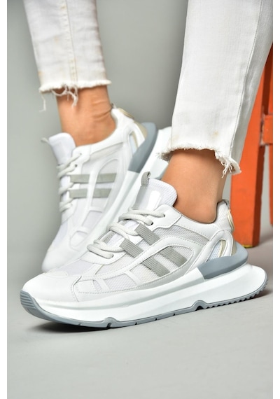Fox Shoes S973017604 Beyaz/gri Kumaş Sper Ayakkabı Sneakers Beyaz - Gri