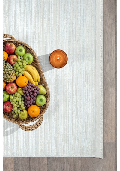 Bambum Soft Düz Desen Modern Bambu Saten Halı Kaymaz Taban Yıkanabilir Salon Mutfak Halısı 1002 Beyaz