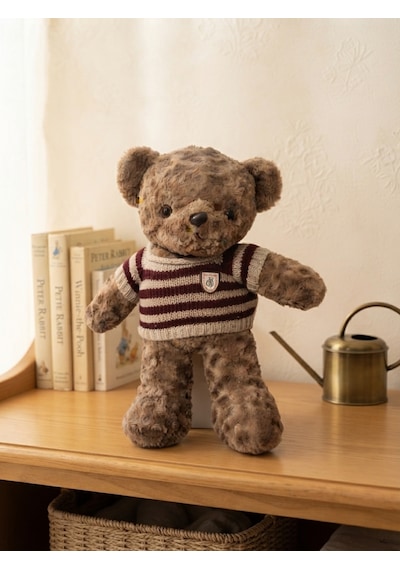 Peluş Tedi Bordo Çizgili Kazaklı Ayıcık 50 Cm Kahverengi-bordo