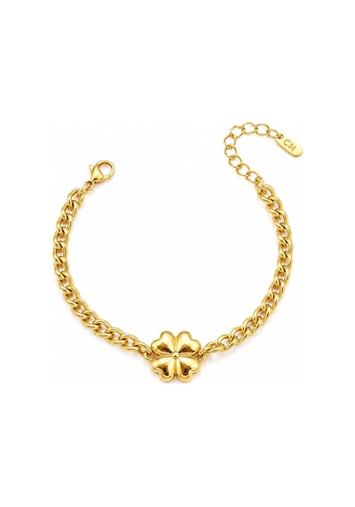 Cm Jewelry Yonca Desenli Gold Çelik Bileklik Açık Kahverengi