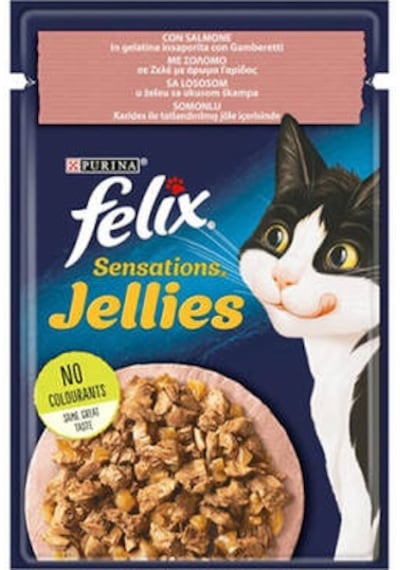 Pouch Sensation Jellies Somonlu Ve Karidesli Yetişkin Kedi Konservesi 12 Adet 85 Gr