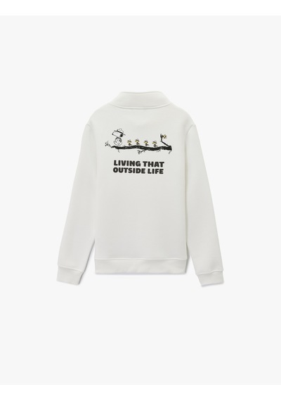 Koton Uzun Kollu Şardonlu Yarım Fermuarlı Lisanslı Snoopy Baskılı Sweatshirt Ekru 6wam70143mk
