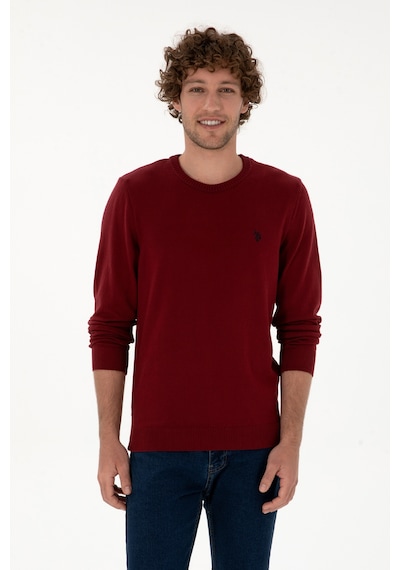 U.S. Polo Assn. Erkek Slim Fit Bisiklet Yaka Bordo Basic Kazak 50313713-VR014