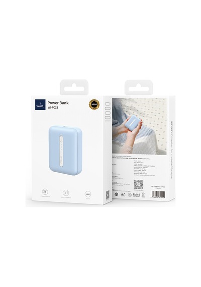 Wiwu Wi-p033 Led Işık Göstergeli 10000 mah Taşınabilir Mini Powerbank Mavi
