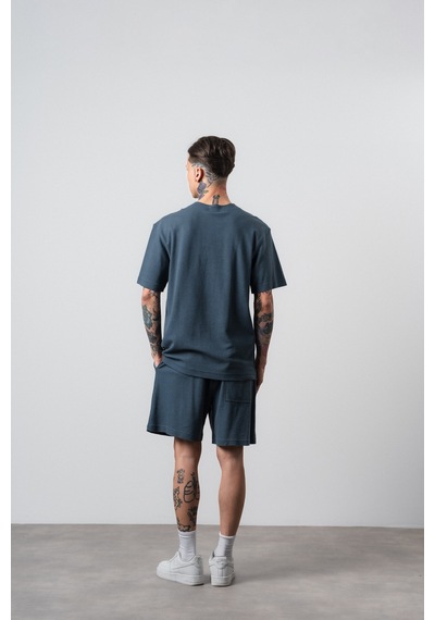 Erkek Pis Dikişli Regular Fit T-shirt Şort Takım Petrol