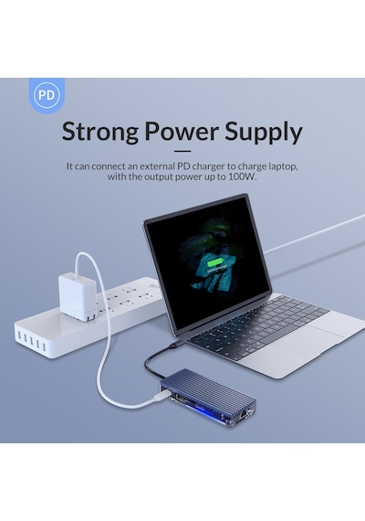 Orico WB-7P 7 Portlu USB 3.0 100 W HDMI TF/SD Kart Okuyucu Çoklayıcı HUB Gri