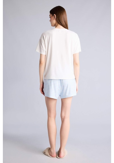 Defacto Regular Fıt Kısa Kollu 2li Softshell Şort Tişört Pijama Takım H7073ax26smbe745 Mavi-be745