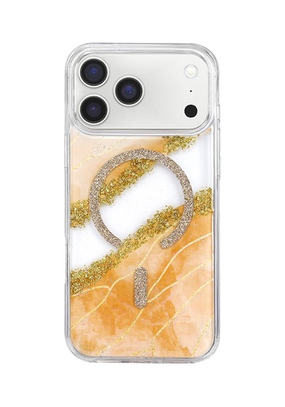 Onegif Apple İphone 17 Pro Max/18 Pro Max Lotus Simli Magsafe Kapak - Turuncu Düz Renkli