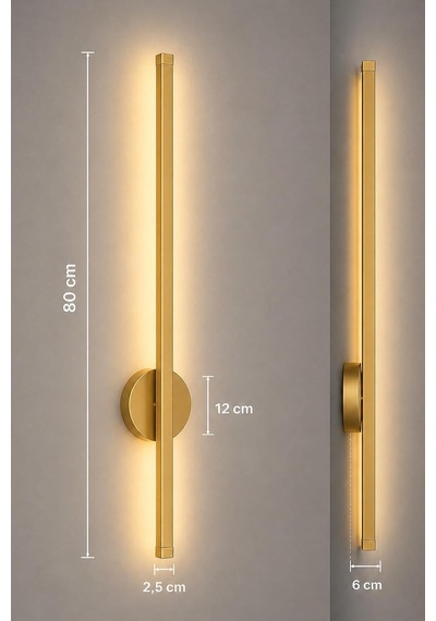 Dekoratif 20w İç Mekan Gold Kasa 3 Renkli Işık Elektrikli 80 Cm Duvar Aplik 2 Adet Diğer