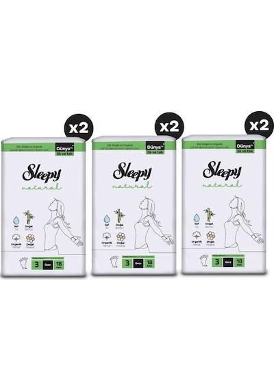 Sleepy Natural Ultra Hassas Hijyenik Ped Mega Fırsat Paketi Gece 3 x 36'lı