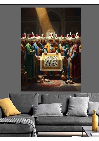 Osmanlı Sultanı Ve Divan Heyeti Dekoratif Kanvas - Mdf Ahşap Tablo