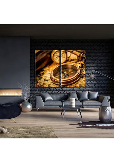 Gold Pusula Kanvas Tablo 100x90cm