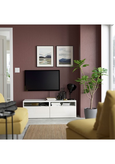 Tv Sehpası, Parlak Cila-beyaz, 120x42x39 Cm, Selsvıken, Çıt Çıt Raylı Beyaz Tv Sehpası, Parlak Cila-beyaz, 120x42x39 Cm, Selsvıken, Çıt Çıt Raylı Beyaz