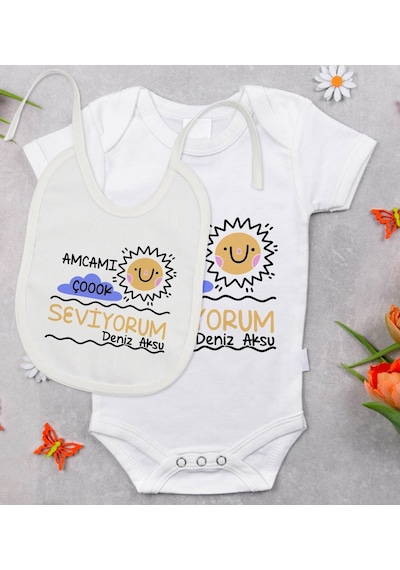 Bitmeyenkartus Bk Kids Kişiye Özel Amcamı Çok Seviyorum Tasarımlı Bebek Body Zıb Çok Renkli