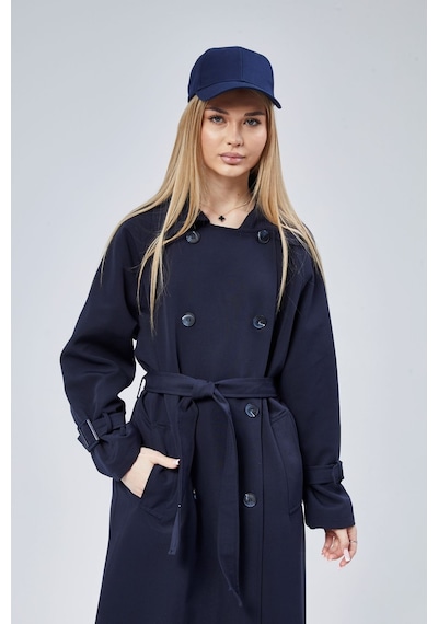 Kadın Oversize Kuşaklı Trençkot Lacivert