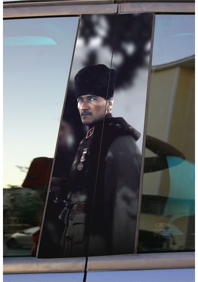 Mustafa Kemal Atatürk Baskılı Araç Kapı Direk Kaplama Folyo Sticker 2'li Sağ&sol