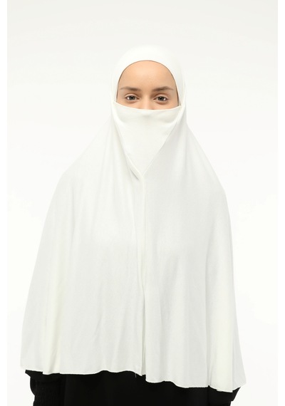 Altobeh Hazır Türban Peçeli Pratik Eşarp Tesettür Nikaplı Hijab - Namaz Örtüsü Sufle 3xl - Ekru Ekru
