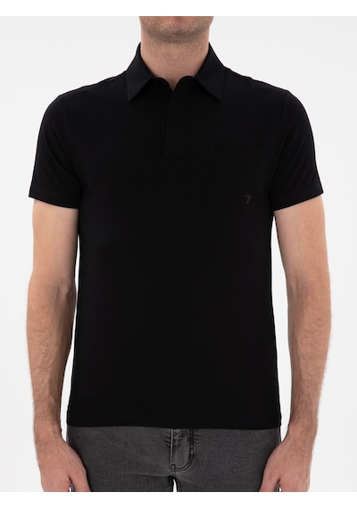 Siyah Slim Fit Polo Yaka Cepli T-shirt