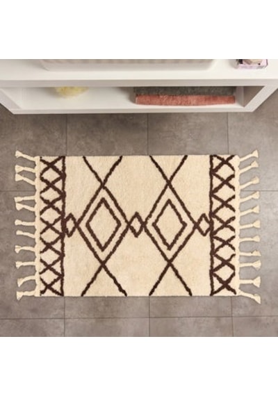 Soft Tufting Çiçekli Banyo Paspası - Ekru - 60x90 Cm Çok Renkli