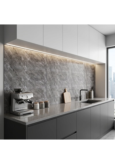 30x60 Cm Kendinden Yapışkanlı Duvar,banyo,tezgah Arası Kaplama Antrasit Mermer 12 Adet 8807-30-12
