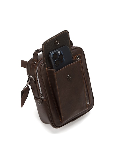 Newish Polo Erkek Deri Kapaklı Omuz Ve El Çantası 17x22cm New337 Kahverengi - Taba