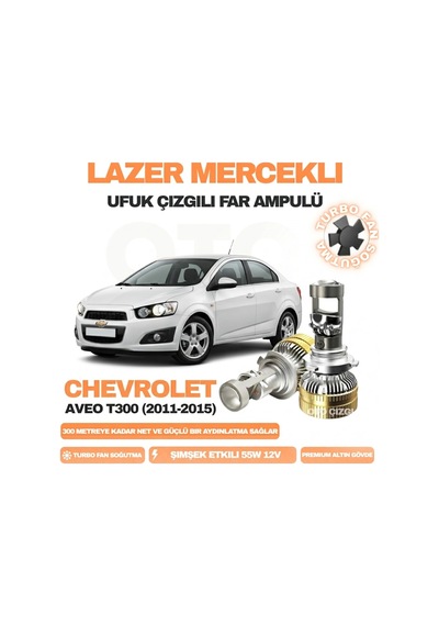 Chevrolet Aveo 2011 - 2015 Kısa Far Uyumlu Mercek Led Ufuk Çizgili Far Ampulü Led Şimşek Etkili