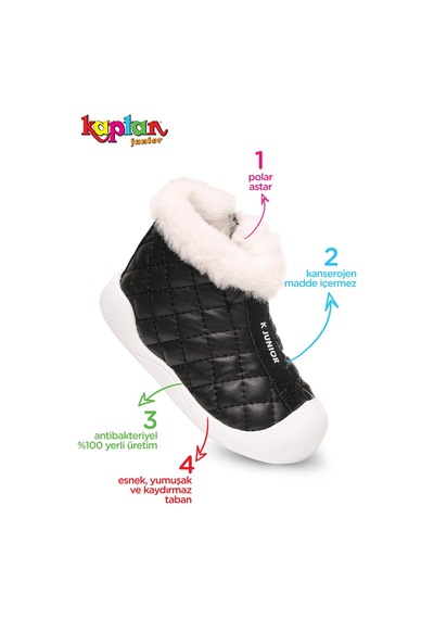 Kaptan Junior Kız Bebek Çocuk Botu Ortopedik İlkadım Kaymaz Taban Bmlk 650 Siyah