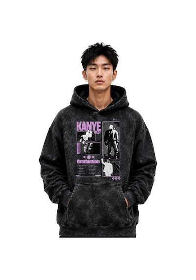 Sevbano Kanye West Rapper Şarkıcı Baskılı Unisex Oversize Premium Yıkamal Siyah