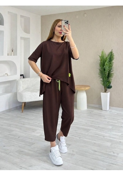 Alyn Wear Kadın Kısa Kollu Bisiklet Yaka Viskon Iki Iplik Bluz Ve Pantolon Ikili Takım Kahve Alyn Wear Kadın Kısa Kollu Bisiklet Yaka Viskon Iki Iplik Bluz Ve Pantolon Ikili Takım Kahve