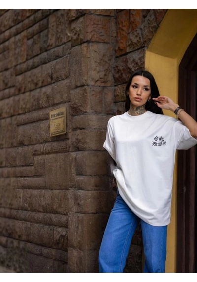 Freedom Storee Kadın Tişort Bisiklet Yaka Baskılı Yazlık Kısa Kol Oversize T-shirt - Beyaz Çok Renkli