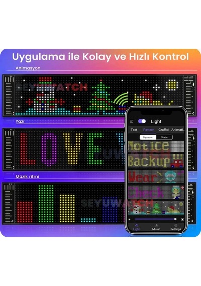 Led Panel Cama Yapışan Telefon Kontrollü Led Ekran Panel 16 64 Led Sayısı