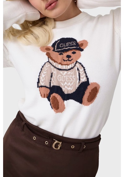 Guess Ls Cn Alicia Ayıcıklı Regular Fit Bisiklet Yaka Kazak W6br84z1927 Kadın Kazak W6br84 Z1927 G012 Beyaz