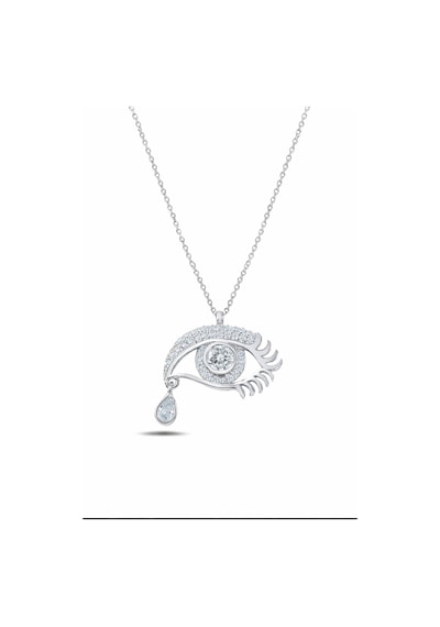 Çekirdekjewelry Rodyum Renk Göz Kolye Damla Taşlı Şık Tasarım Zirkon 925 Ayar Gümüş Gri