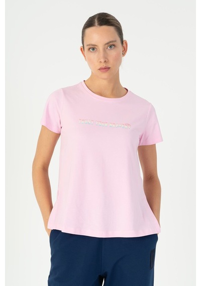 Maraton Regular Kadın Bisiklet Yaka Pembe T-shirt Pembe