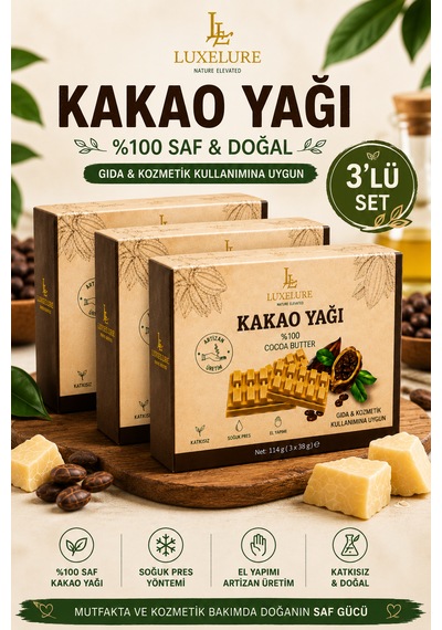 Luxelure Kakao Yağı %100 Saf Soğuk Pres 114 G X 3 Adet Gıda Ve Kozmetik Kullanımına Uygun Kare Form Diğer