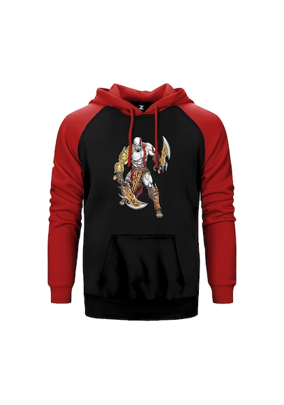 God Of War Kratos Savaşçı Kırmızı Renk Reglan Kol Kapşonlu Sweatshirt Kırmızı