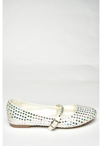 Fox Shoes U726634504 Bej Kumaş Taş Detaylı Kadın Babet Bej-kumaş