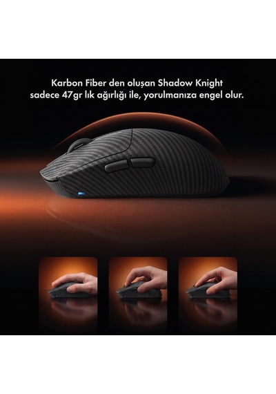 Shadow Knight Kablosuz 2.4ghz Bluetooth Kablolu Ultra Hafif 47gr 1khz 12000dpı Karbon Fiber Oyuncu Mouse