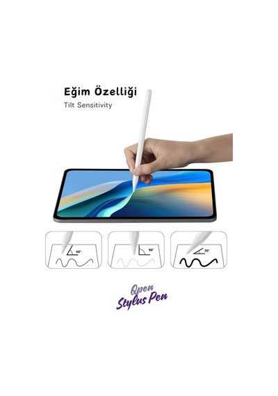 Apple Uyumlu iPad 2025 Air 13 M3 Type C Şarj Özellikli Avuçiçi Ve Eğim Özellikli Tablet Kalemi Beyaz