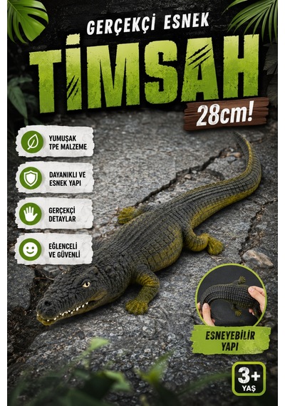 Gerçekçi Esnek Timsah Figürü 28 Cm Uzayan Yumuşak Dokulu Sürüngen Oyuncak