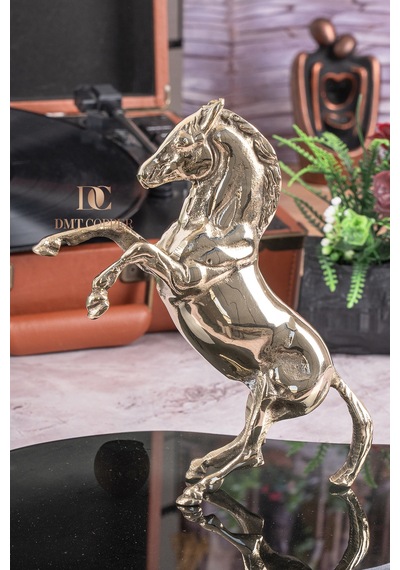 Şahlanan At Figürlü Pirinç 18 Cm Dekoratif Biblo Ev - Işyeri - Ofis Için Süs