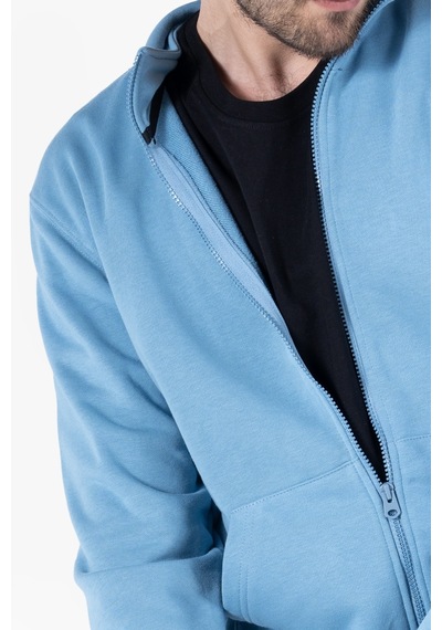 Owl 9150 Diagonel Fermuarlı Sweatshirt Light İndigo