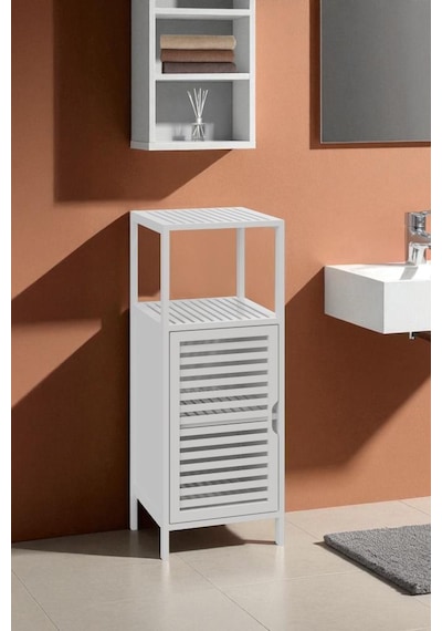 Digithome Bambu Beyaz Lake 1 Kapaklı 2 Raflı Banyo Düzenleyici Organizer Dik Dolap Db-0044 Beyaz
