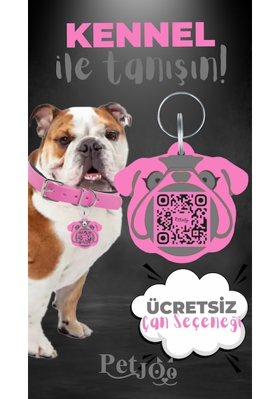 Petjoo 16.Kennel Gri-Pembe Qr'lı Köpek Künyesi