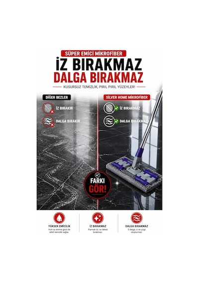 Mikrofiber 5 Adet Mandallı Mop Uyumlu Süper Emici Lazer Kesim Yoğun Dokulu Yedek Mop Bezi Antrasit