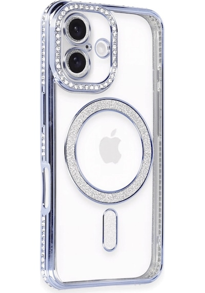 Apple  Uyumlu  iPhone 16 Kılıf Joke Simli Magneticsafe Kılıf Mavi